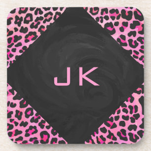Dessous-de-verre Monogramme Leopard noir et rose chaud