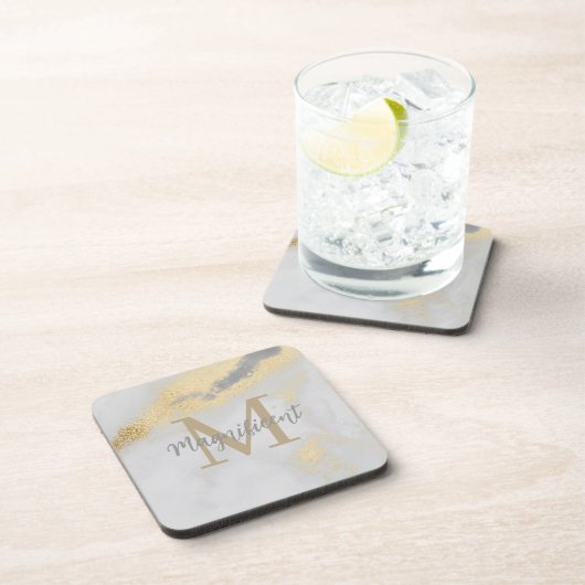 Dessous-de-verre Monogramme Marbre or et gris (Côté Droit)