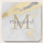 Dessous-de-verre Monogramme Marbre or et gris (Devant)