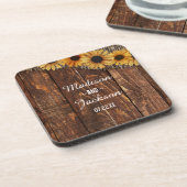 Dessous-de-verre Monogramme Mariage de tournesol en bois rustique e (Côté gauche)