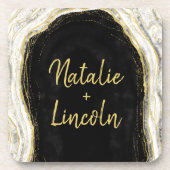 Dessous-de-verre Monogramme Mariage noir blanc et or (Devant)