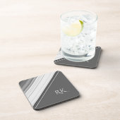 Dessous-de-verre Monogramme moderne blanc sur gris (Côté Droit)