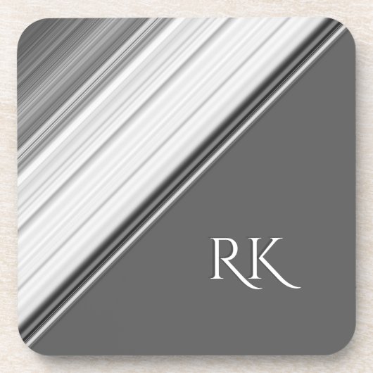Dessous-de-verre Monogramme moderne blanc sur gris (Devant)