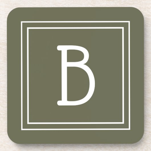 Dessous-de-verre Monogramme Moderne en Vert Mousse et Blanc Initial (Devant)