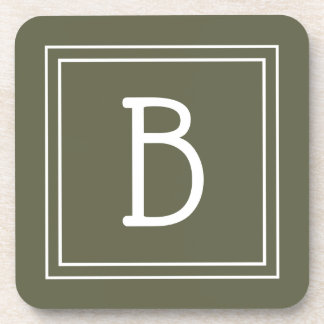 Dessous-de-verre Monogramme Moderne Initiale Vert Mousse & Blanc