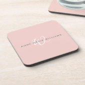 Dessous-de-verre Monogramme Moderne Rose Pâle Blanc Script (Côté gauche)