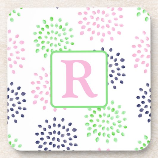 Dessous-de-verre Monogramme Motif d'aquarelle rose marine (Devant)