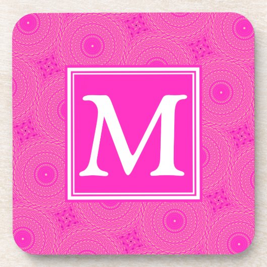 Dessous-de-verre Monogramme motif rose chaud cercles (Devant)