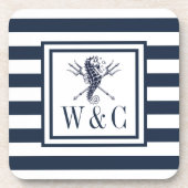 Dessous-de-verre Monogramme Nautilus Hippocampe Rayure Bleue Marine (Devant)