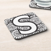 Dessous-de-verre Monogramme noir et blanc de fleurs d'encre de styl (Côté gauche)