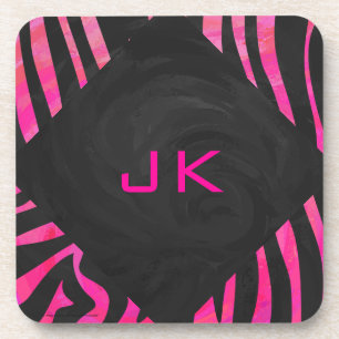 Dessous-de-verre Monogramme noir et rose chaud Zebra Design
