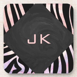 Dessous-de-verre Monogramme noir et rose Zebra