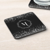 Dessous-de-verre Monogramme noir paillettes argentées (Côté gauche)