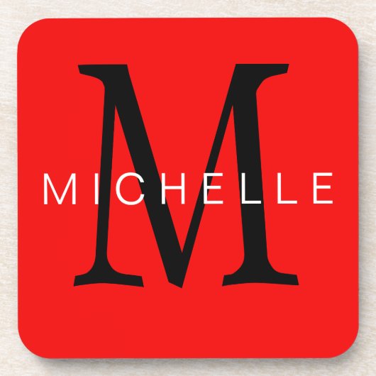 Dessous-de-verre Monogramme noir rouge professionnel Votre nom (Devant)