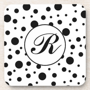 Dessous-de-verre Monogramme noir sur blanc Polka Motif point