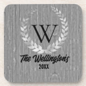 Dessous-de-verre Monogramme Nom de famille Rustic Wood (Devant)