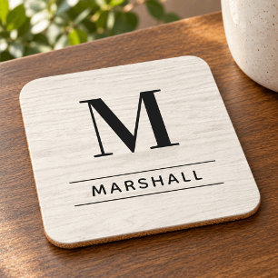 Dessous-de-verre Monogramme Nom Serif Bois Pâle Rustique