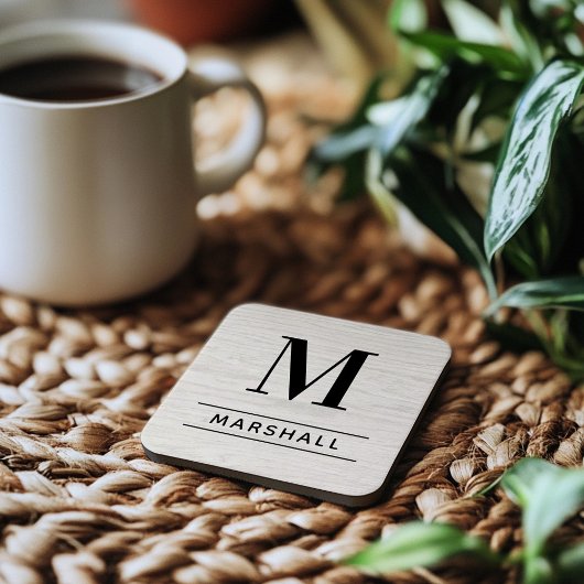 Dessous-de-verre Monogramme Nom Serif Bois Pâle Rustique