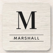 Dessous-de-verre Monogramme Nom Serif Bois Pâle Rustique (Devant)