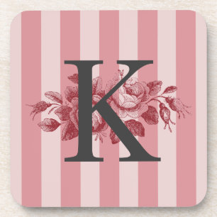 Dessous-de-verre Monogramme personnalisable Pink Stripes Roses de c