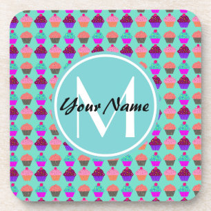 Dessous-de-verre Monogramme personnalisé Aqua Cupcake