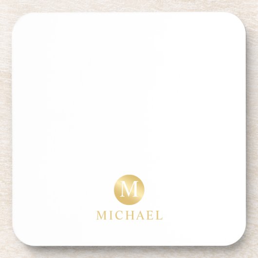Dessous-de-verre Monogramme personnalisé de luxe blanc et or (Devant)