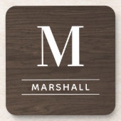Dessous-de-verre Monogramme personnalisé en bois foncé rustique Bro (Devant)