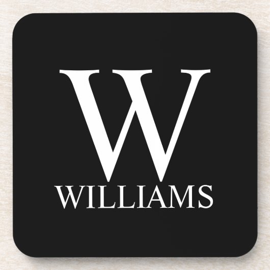 Dessous-de-verre Monogramme personnalisé et nom noir (Devant)