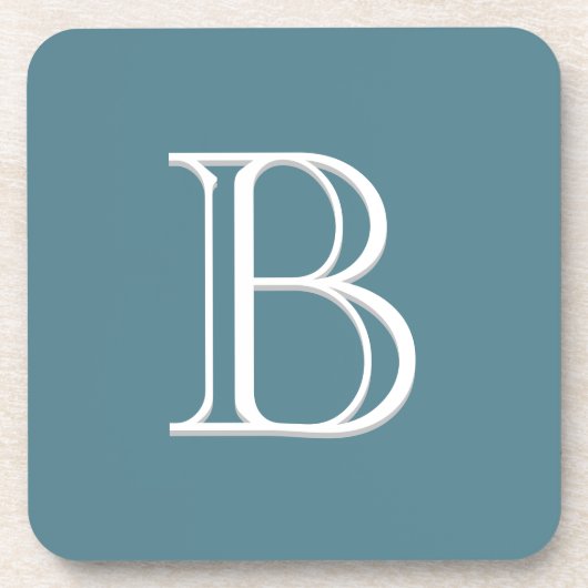 Dessous-de-verre Monogramme personnalisé initial Turquoise & blanc (Devant)