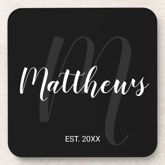 Dessous-de-verre Monogramme personnalisé moderne et nom de famille  (Devant)