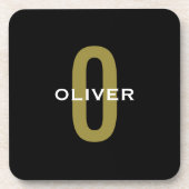 Dessous-de-verre Monogramme personnalisé Noir Or Blanc Nom (Devant)