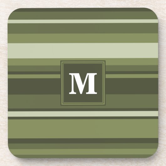Dessous-de-verre Monogramme rayures vert olive (Devant)