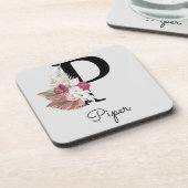 Dessous-de-verre Monogramme Rose Bohème Féminin Floral Initiale P (Côté gauche)