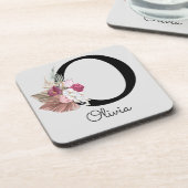 Dessous-de-verre Monogramme Rose Boho Floral Initiale O (Côté gauche)