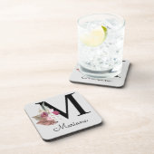 Dessous-de-verre Monogramme Rose Boho Girl Floral Initial M (Côté Droit)