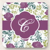 Dessous-de-verre Monogramme Rose de style rétro violet et blanc (Devant)