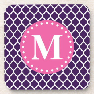 Dessous-de-verre Monogramme rose pourpre en treillis marocain