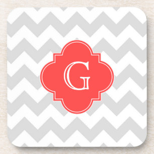 Dessous-de-verre Monogramme rouge de corail blanc gris de lt