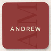 Dessous-de-verre Monogramme rouge élégant avec nom (Devant)