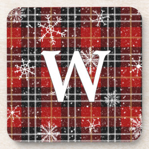 Dessous-de-verre Monogramme Russe Rouge Noir Tartan Tartan Snowflak