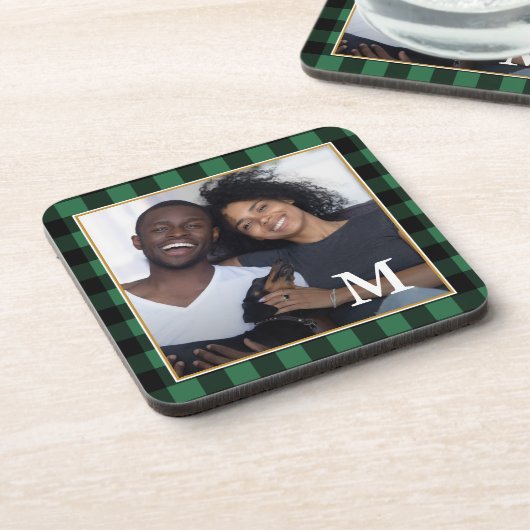 Dessous-de-verre Monogramme rustique vert plaid (Côté gauche)