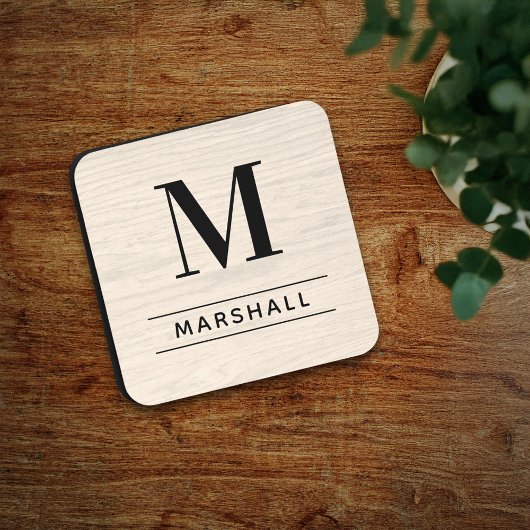 Dessous-de-verre Monogramme sérif en bois blanc rustique