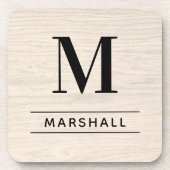 Dessous-de-verre Monogramme sérif en bois blanc rustique (Devant)