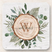 Dessous-de-verre Monogramme Vert Eucalyptus Feuille Bois de feuilla (Devant)