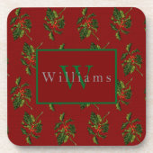 Dessous-de-verre Monogrammed Christmas Holly On Red (Devant)