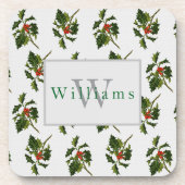 Dessous-de-verre Monogrammed Christmas Holly Sprig (Devant)