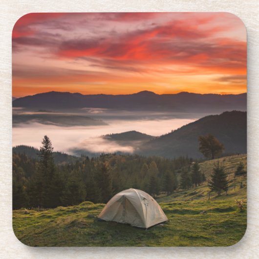 Dessous-de-verre Montagnes | Camping Foggy Sunrise (Devant)