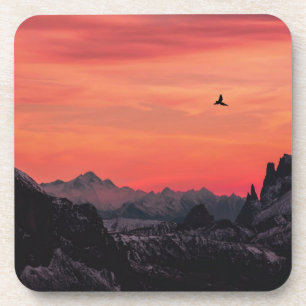 Dessous-de-verre Montagnes Orange Sunset Bird dans le ciel