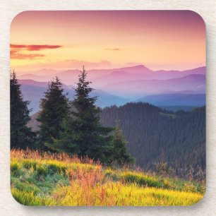 Dessous-de-verre Montagnes Sunset pittoresques Jungle Pine arbres T