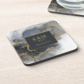 Dessous-de-verre Moody Ink Charcoal Gold Abstrait ID988 (Côté gauche)